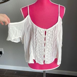 Cold Shoulder Hollister Lace Button Top Large